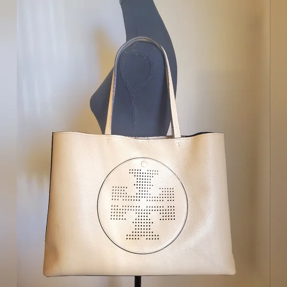 🤎 Authentic Tory Burch Leather Perforated Logo Tote - Picture 3 of 9